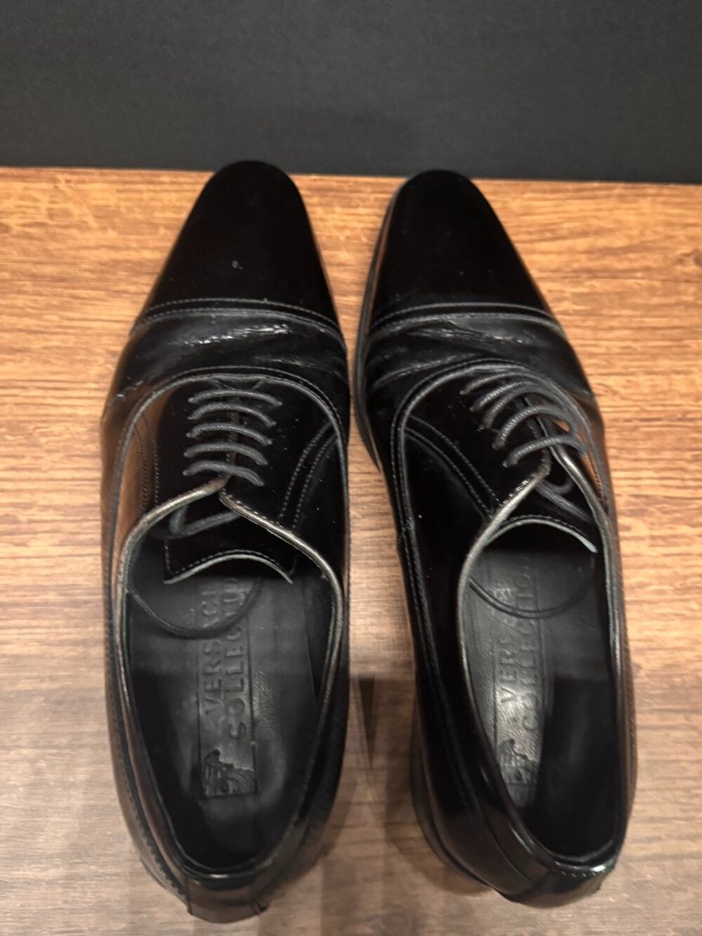 Versace Collection Black Cap Toe Oxford Dress Shoes EU 41
